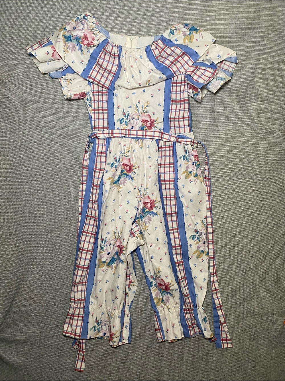 Vtg Chocolate Soup Girls Floral Plaid Jumpsuit Romper Ruffle Size 7